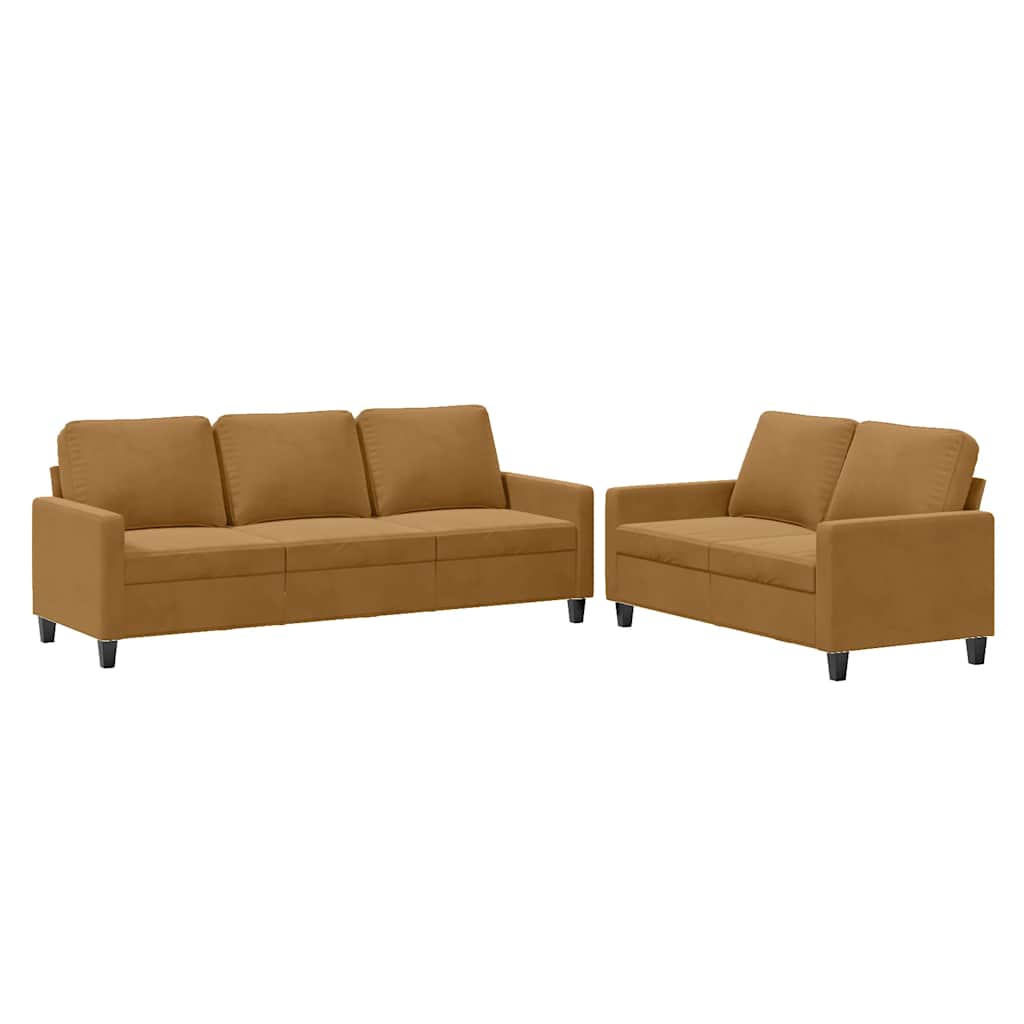 2 Piece Sofa Set with Cushions Brown Velvet