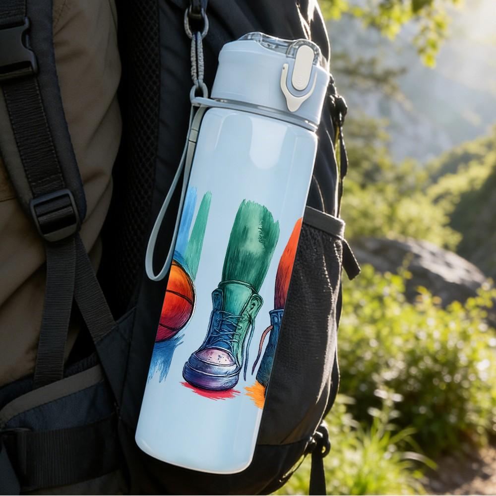 1PC Basketball Boot Sport Art 750ml Color Plastic Sports Water Bottle Leakproof Flip Straw Lid Suitable for Sports Office Home Use