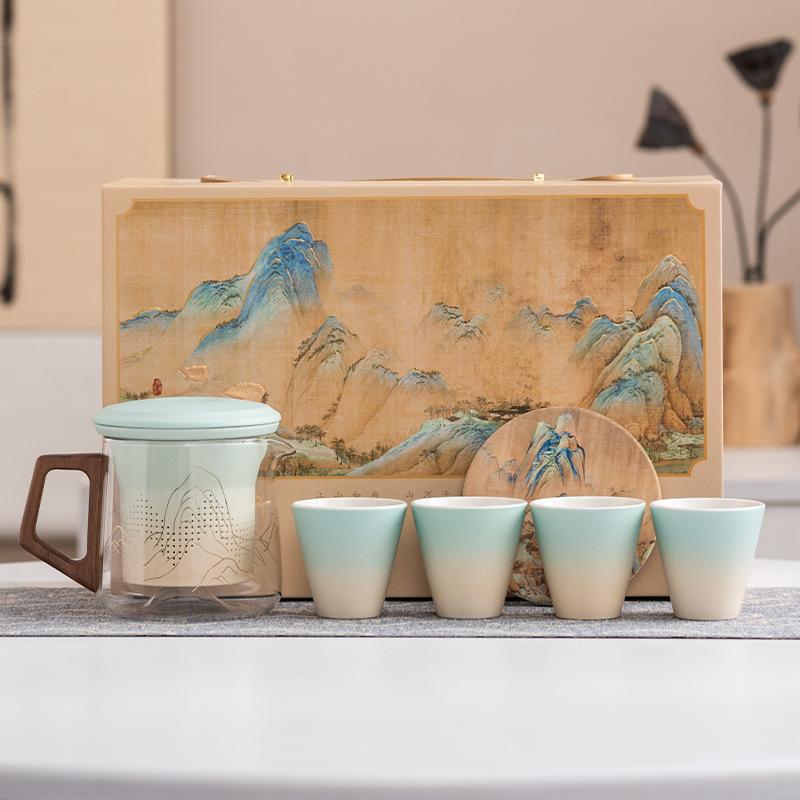

Light luxury Qianli Jiangshan Kung Fu tea set company anniversary opening housewarming wedding gift for customers and teachers