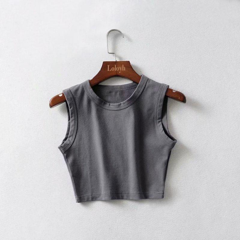 Summer New Women's Clothing Top Cycling Vest, Cotton Solid Color Wide-sided Short Navel Vest