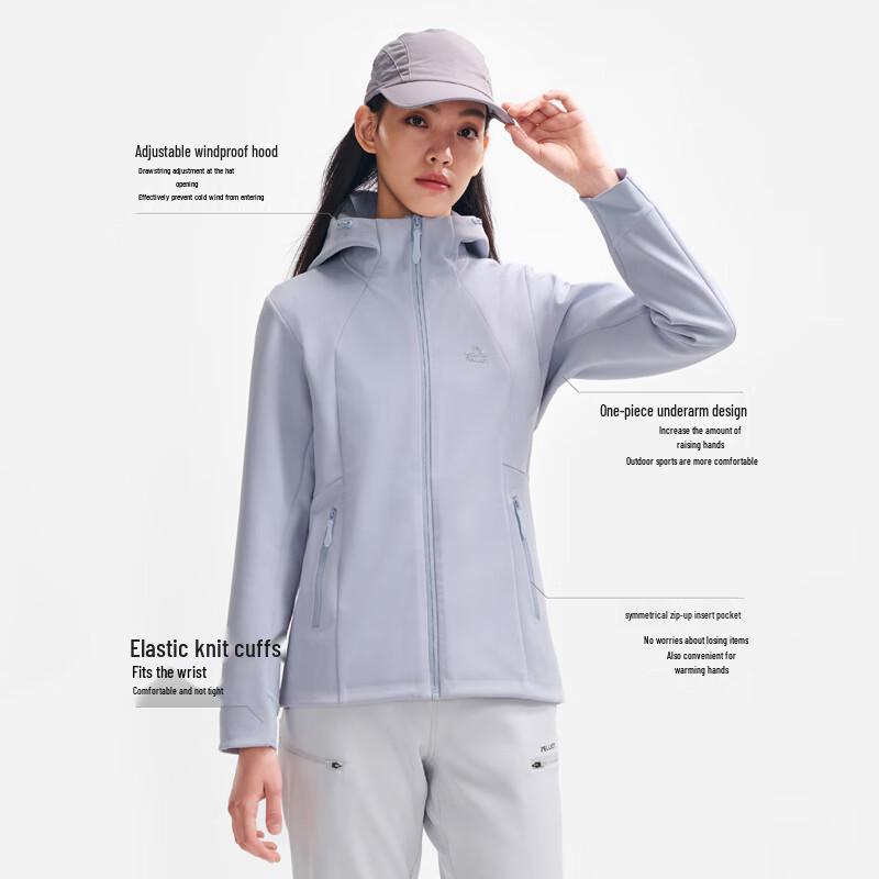 Pelliot Women's Outdoor Windproof Warm Hooded Softshell Jacket