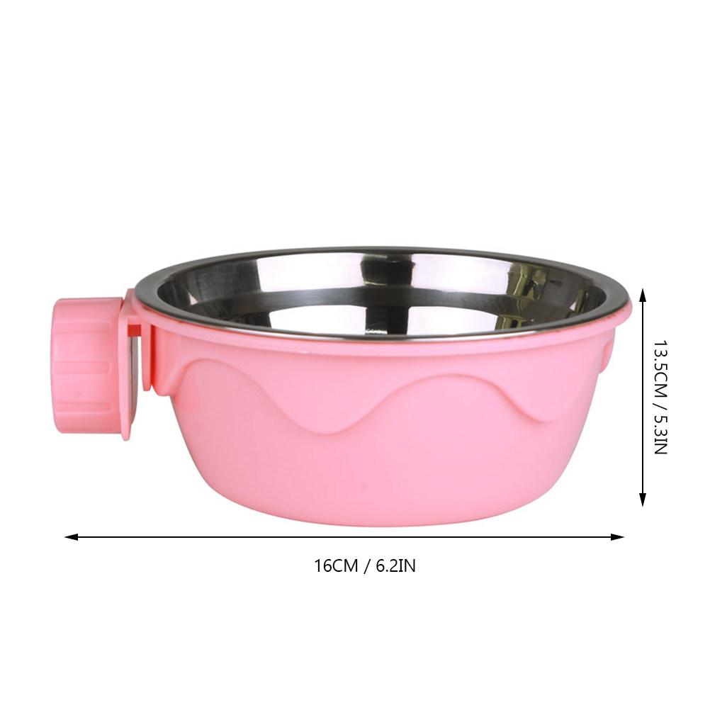 Pet Hanging Bowl Stainless Steel Dog Cat Cage Two-Layer Detachable Pink Stationary Bowl Economical Pet Supplies