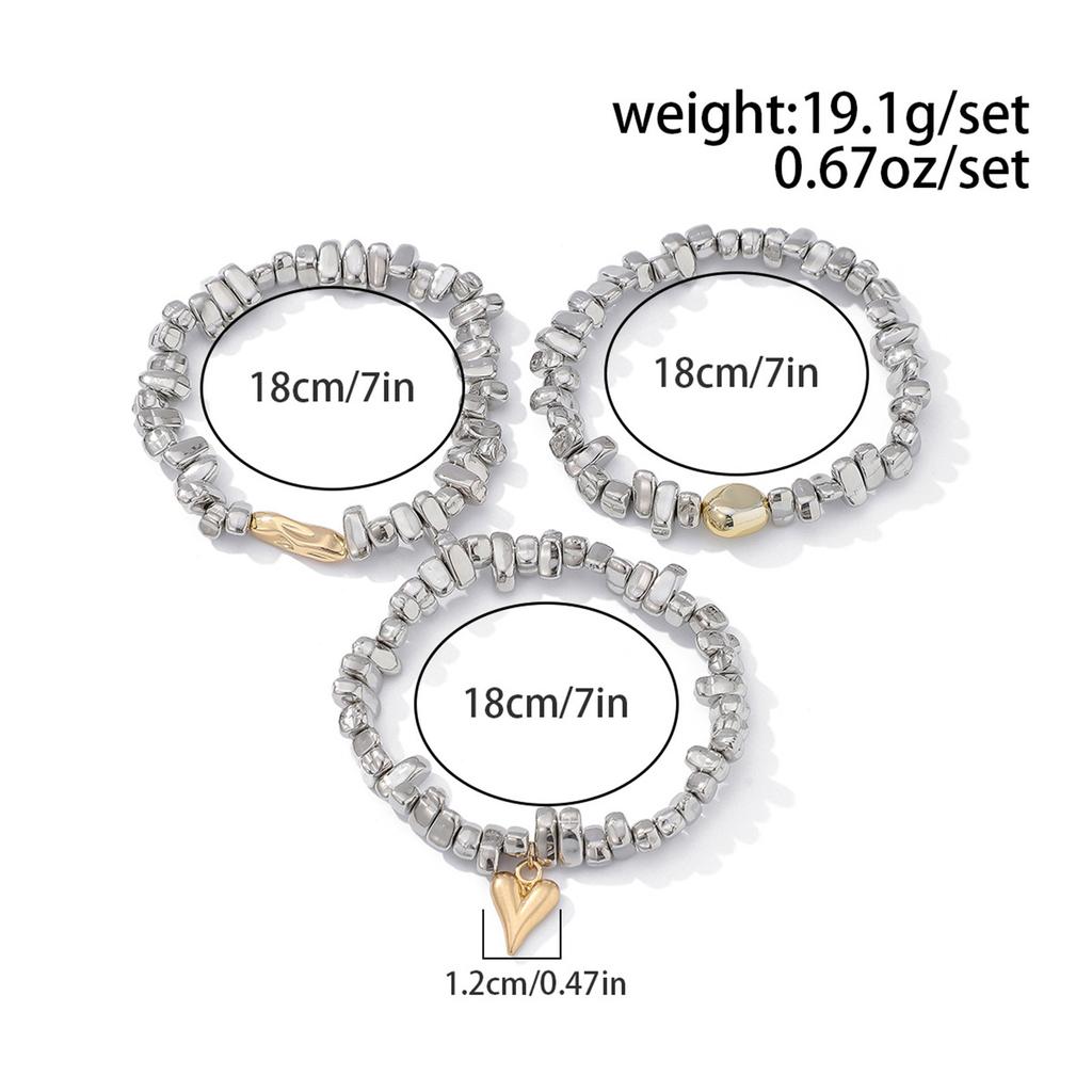 3pcs Heart Pendant Bracelets Stacked Style Irregular Beaded Bracelets for Friend Family Neighbors Gift