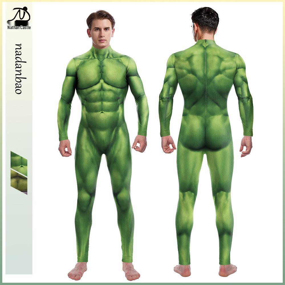Green Digital Print Role-Playing Jumpsuit - Muscle Fit Performance Costume