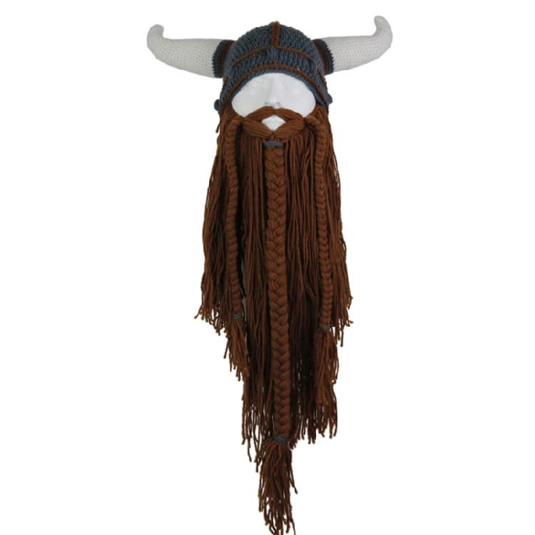 

Funny Gift Big Horn Knight Helmet Beard Mask Hat Cosplay for Halloween Christmas