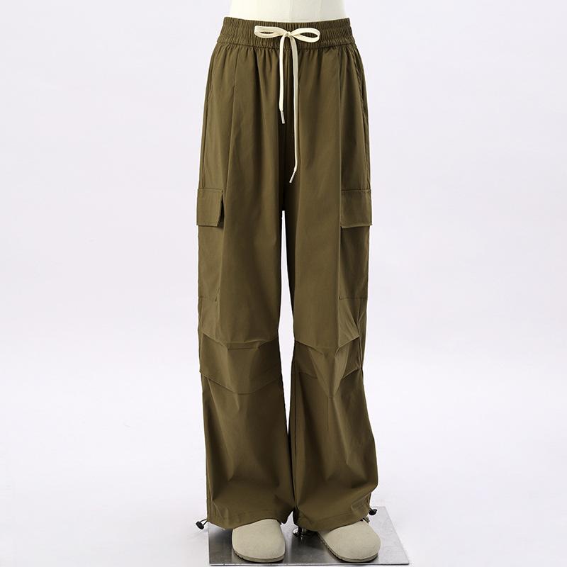 Work Pants for Women New Summer Thin High Waist Loose Straight Wide-leg Pants Casual Retro Sports Pants