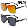 2PACK Rimless One Piece Square Sunglasses Women Oversize Flat Sun Glasses Men Vintage White Silver Mirror Shades Ins  Eyewear