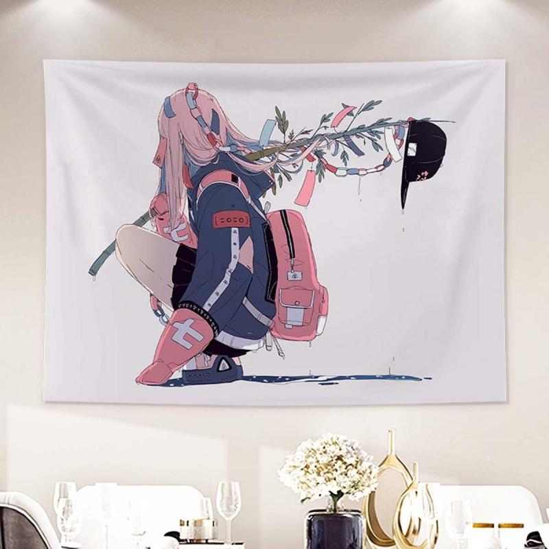 VIKAMA Two Dimensional Girl Tapestry Kawaii Comic Theme Poster Background Bedroom Living Room Dormitory Home Decoration
