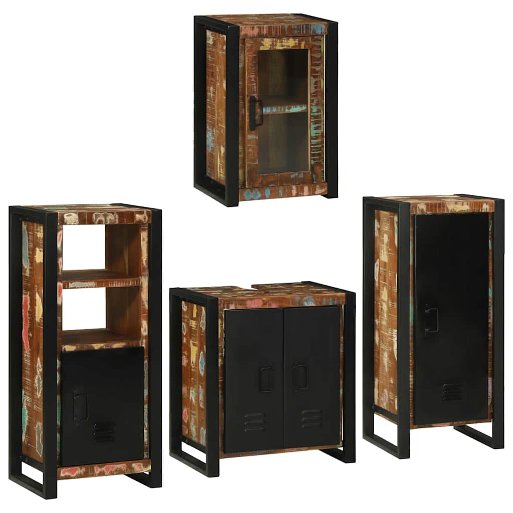 Bathroom Furniture Set with Shelf 4 pcs Multicolored Solid Reclaimed Wood