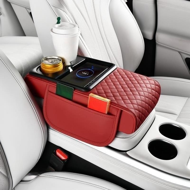 Auto Elbow Support Wireless Charging Car Arm Rest Cushion Thicken High-Density Sponge Center Console Armrest Box Cover