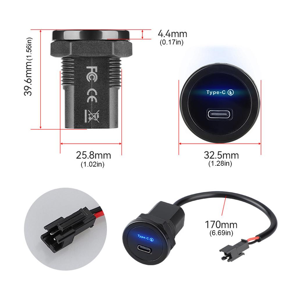 PD 30W USB C Car Charger Socket 12V/24V Fast Charge RV USB Outlet Adapter USB Outlet For Marine Boat ATV Camping Truck Golf Cart