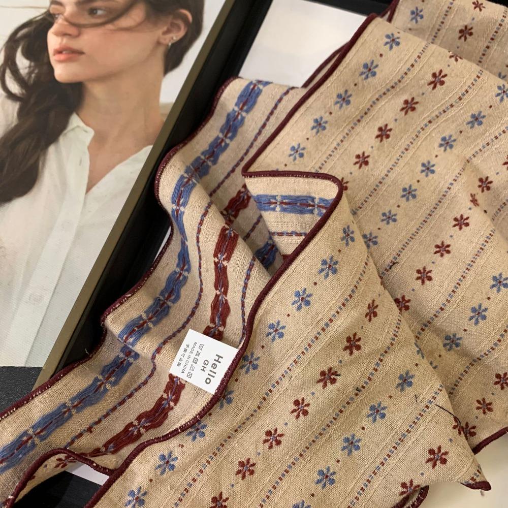 Stripe Print Snow Flower Scarves Sweet Cotton Linen Headscarf Bandanas Shawl Headband  Summer