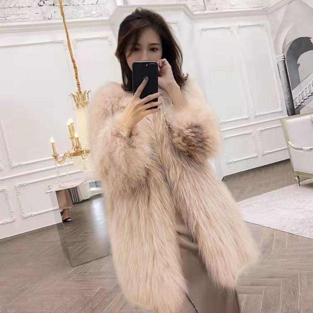 New Fashion Imitation Fur Coat Women's Versatile Knitted Spice Girl Fur Coat Women's Foreign Style Medium and Long Long Hair Coat