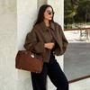 Chaqueta Marrón con Cremallera VAYLA Fashion para Mujer Elegante Solapa Manga Larga Abrigos Cortos Femeninos Vintage Dama Street Ropa Exterior