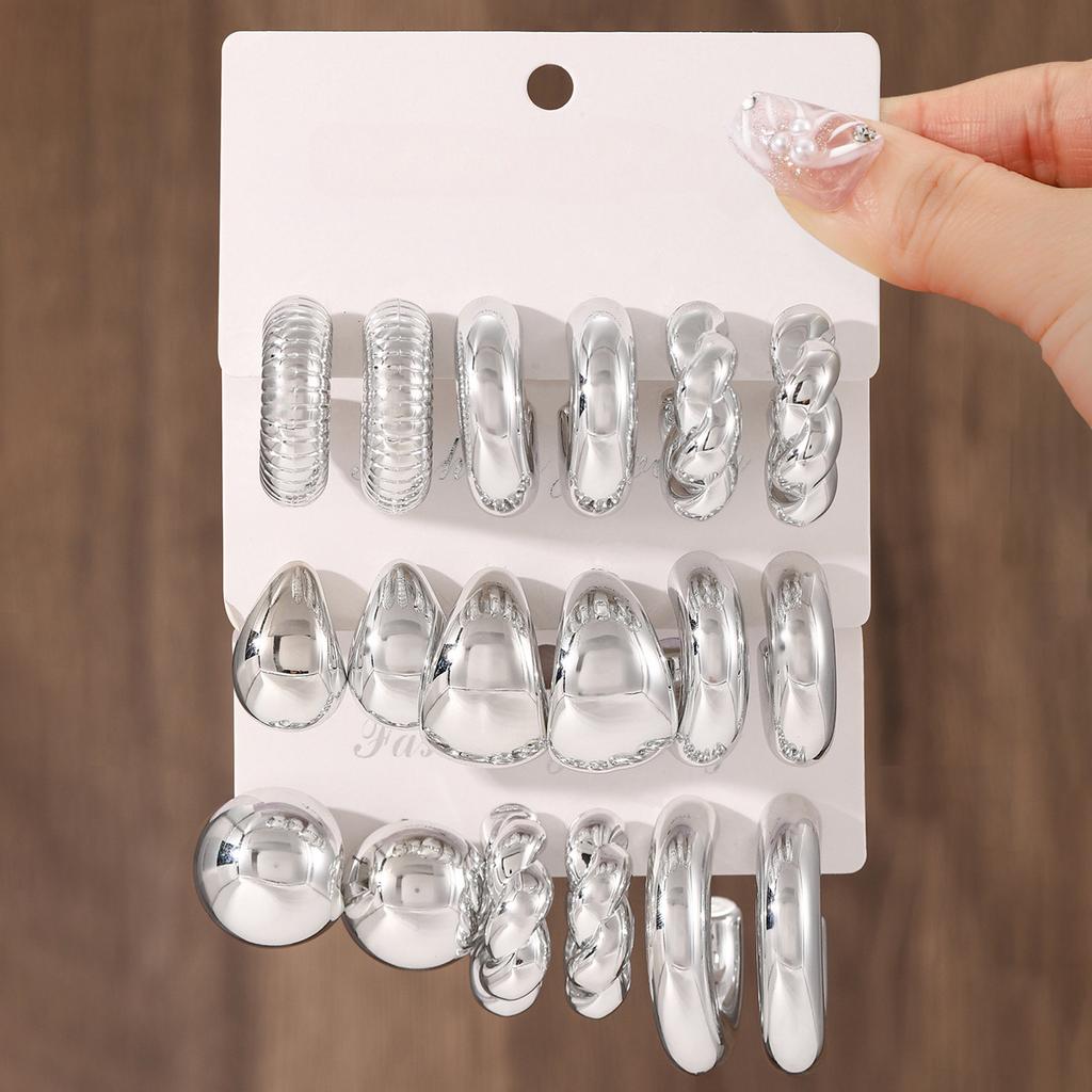 9pcs Gold Color Drop Shape Geometric Earrings Set for European and American Women Minimalist Round Design Jewelry Gifts