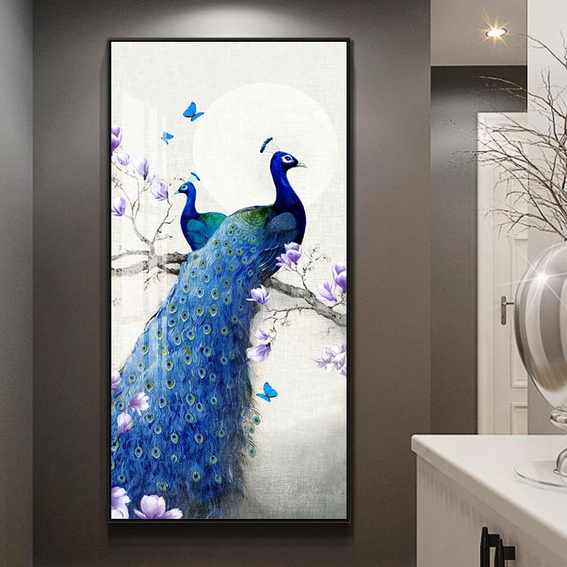 Golden Peacock Butterfly Flower Feather Bird Canvas Painting Animal Posters and Prints Wall Art Picture for Living Room Decor