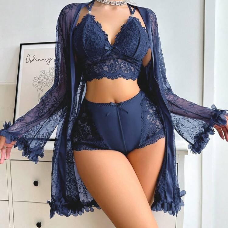 Sexy Large Size Erotic Underwear Suspender Loose Version Home Pajamas French Solid Color Sexy Suit