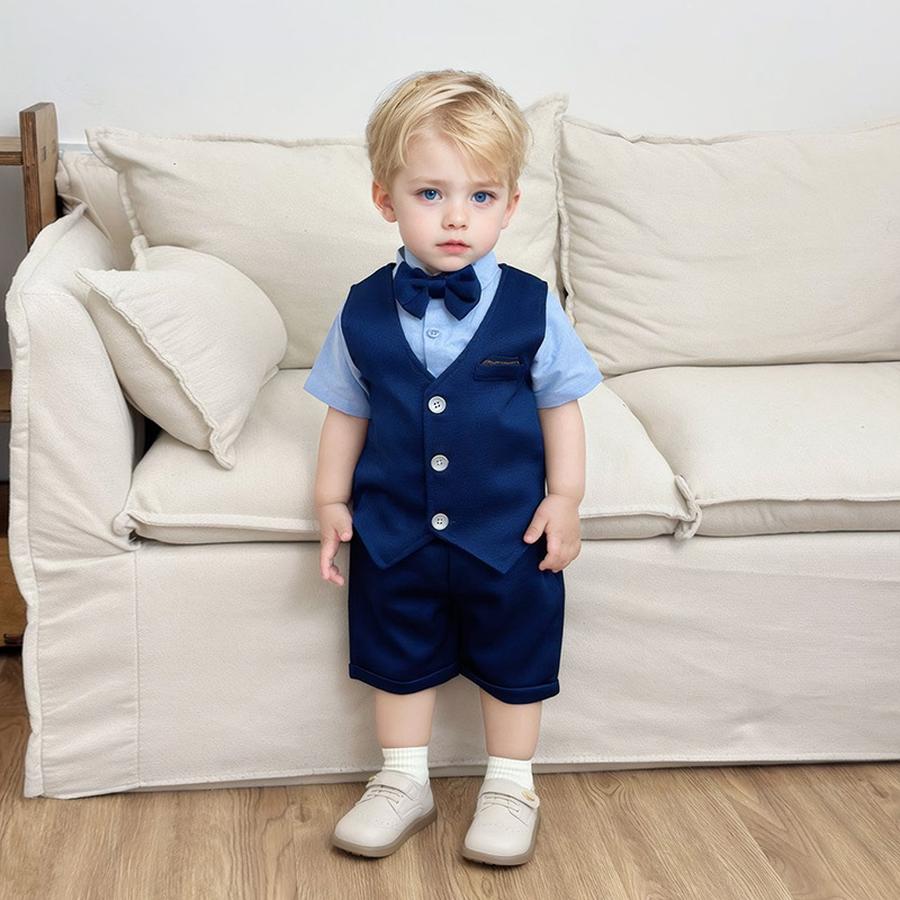 New Short Sleeve Shorts Vest Set Children's Clothing Boys Summer English Style Fashion Party Outfit