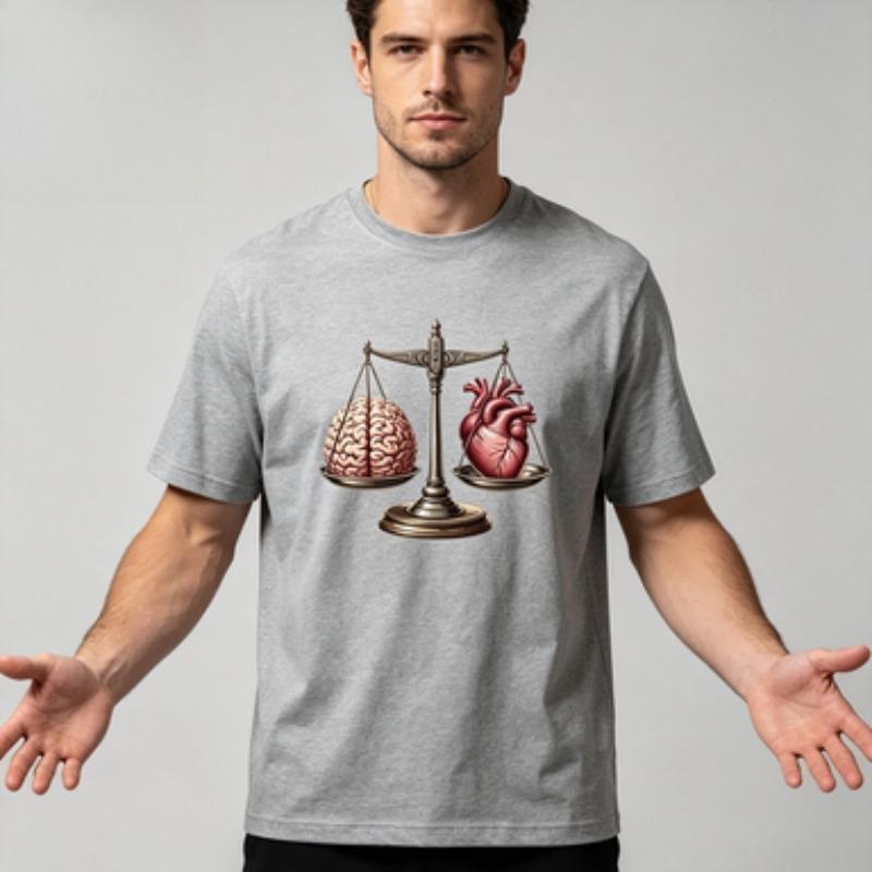 Unisex 100 Cotton O Neck T Shirt Balance Brain And Heart Retro Scale Graphic Print Casual Daily Male Short Sleeve Tee Tops