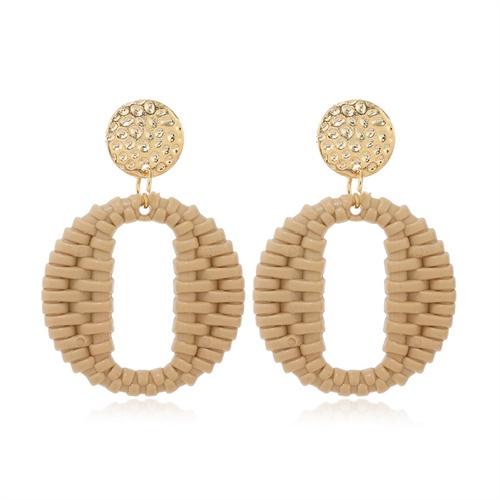 Geometric Rattan Woven Natural Wood Color Acrylic Earrings for Women's Jewelry