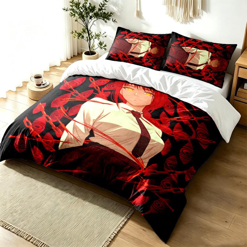 Chainsaw Man 3pc Duvet Cover Set Simple Modern Bedding Set Wrinkle Resistant Soft Fabric All Season Use a perfect gift