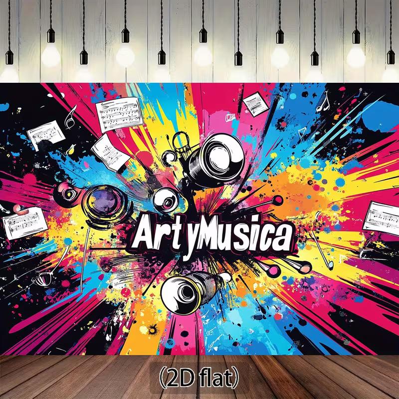 

2D Graffiti Style Music Art Tapestry Colorful Speaker & Notes Design for Events 47.2x31.5inch/120*80cm