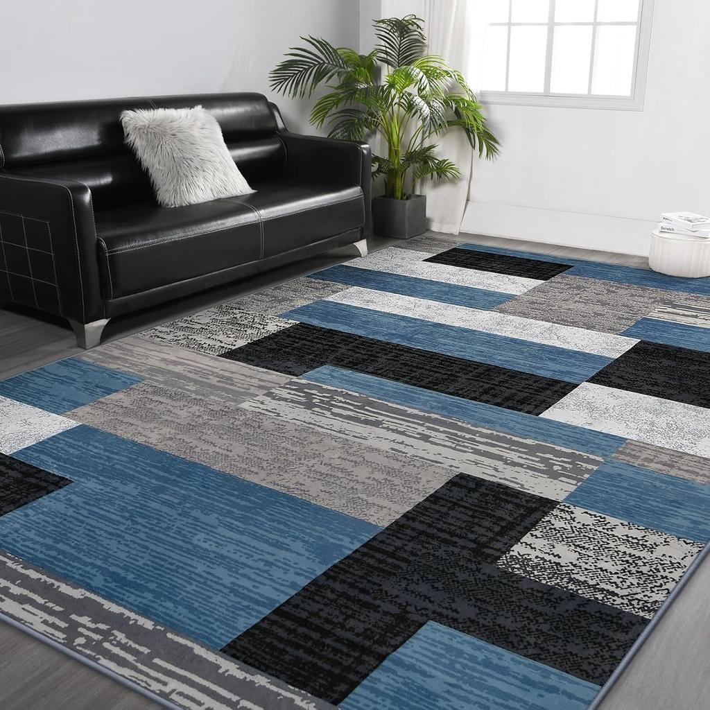 Advanced Geometric Patchwork Carpet Simple Grid Rug Office Living Room Bedroom Sofa Border Sliding Pad Home Decoration