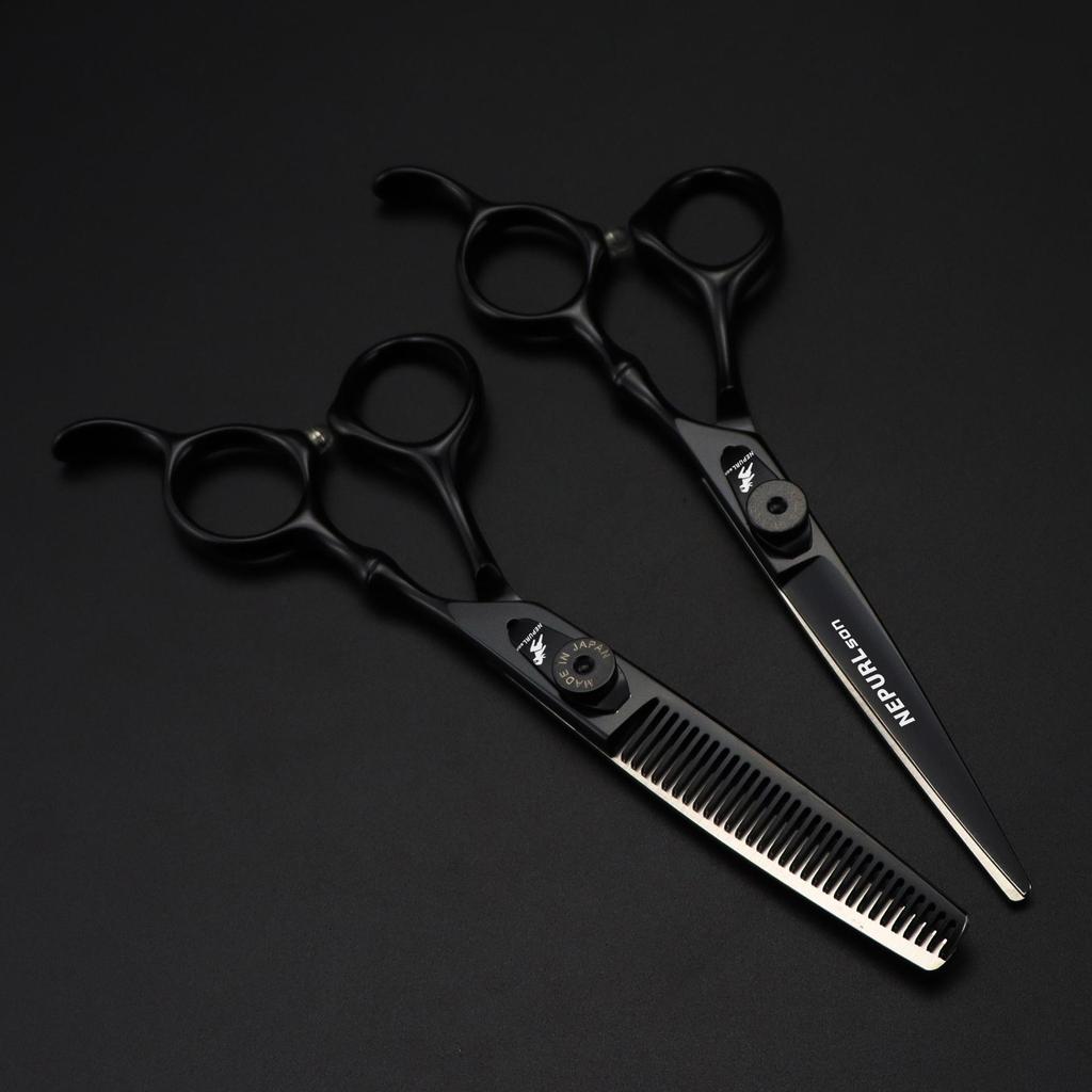 5.5/6.0-inch Black Hairdressing Scissors: Bangs, Serrated, Thinning.