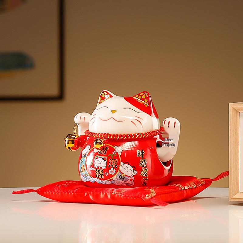 Fortune Cat Figurine Set: Automatic Waving Hand Decoration for Shop and Home