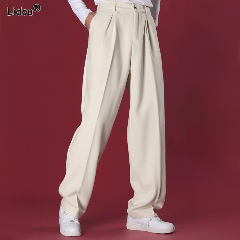 

Button Solid Color Man Simplicity Pockets Spring Summer Thin Handsome Loose Pants Fashion Casual Straight Men s Clothing 2026 M бежевый