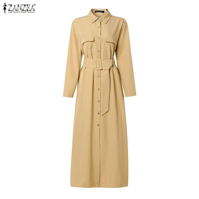 ZANZEA Women Formal Casual Turn Down Collar Long Sleeve Loose Long Shirt Dress