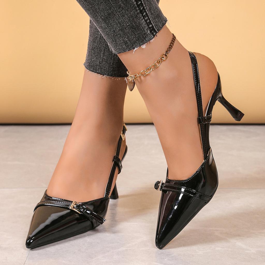 Fashion Women High Heels Sandals Spring Summer Buckle Trend Pointed Toe Sandals Hollow Open Toe Shoes Women Large Size Zapatos De Mujer