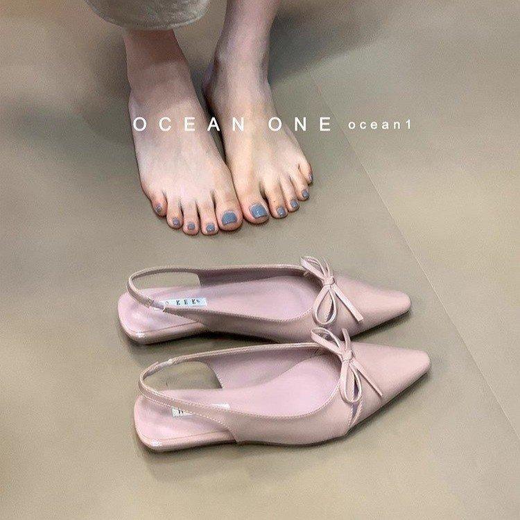 [Armano] Sandals Women's Summer Skirt French Bag Head Thick Heel Pointed Bow Temperament White Single Shoes