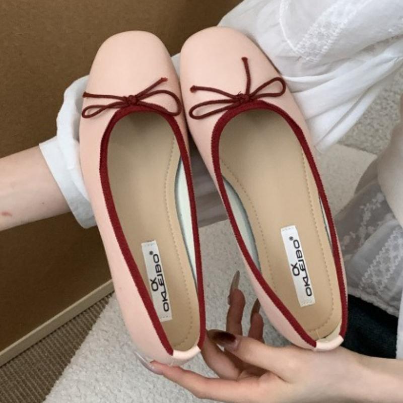 Fashion Sweet Round Toe Bow Brand Ballet Flats Women Fashion Patchwork Design Mary Jane Shoes Comfort Shallow Soft Bottom Casual Shoes