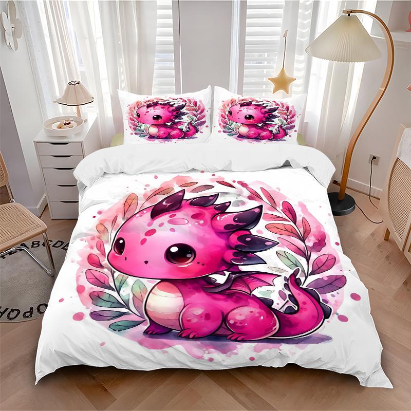 3pcs Mini Dragon Quilt Cover Set (1 Quilt Cover + 2 Pillowcases Without Pillow Core), High-Definition Printing for Home and Dormitory.H065