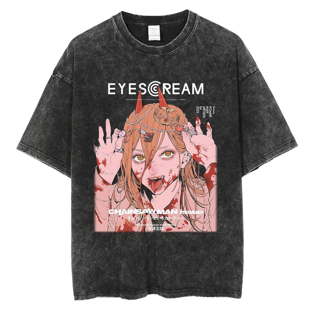 

Fashion Summer Chainsaw Man Vintage T-shirt Streetwear Anime Print T-shirt Oversize T Shirt Loose Men Washed Black Tees Tops S