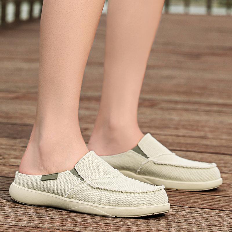 Große Größe 39-47 Canvas Halbschuhe für Herren Pantoletten Slipper Ballerinas Rückenfreie Slipper Hausschuhe Herren Slides Herren Offene Freizeit Schuhe