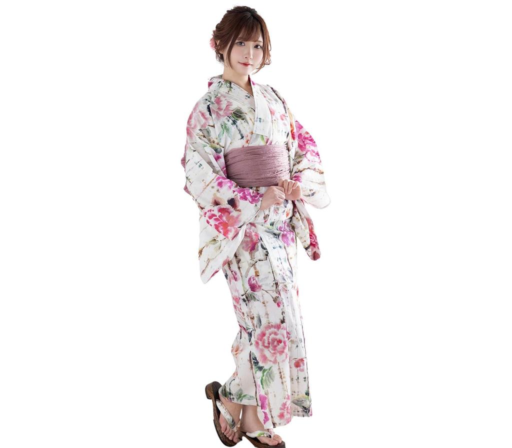 SweetMommy Yukata 6 Piece Waist Heiko Dressing Protective Yukata EMU [Sweet Mommy] Women's Set, Obi, Geta, Strap, Obi, Book, Bag, [Coral]