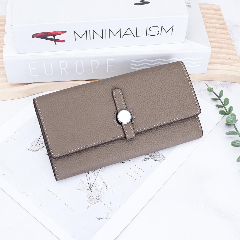 Pure cowhide women's long wallet 2026 new large-capacity multi-card wallet leather strap hand wallet women