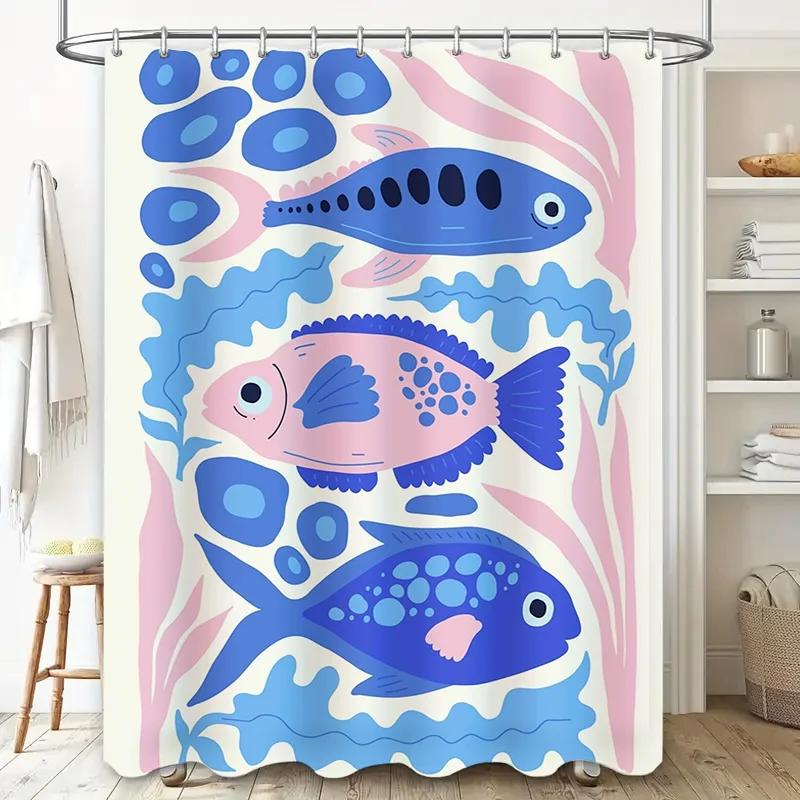 Blue Fish Blue Pink Bath Shower Curtain Waterproof Fabric Decorative Home Bathroom Tiling Decorations Private