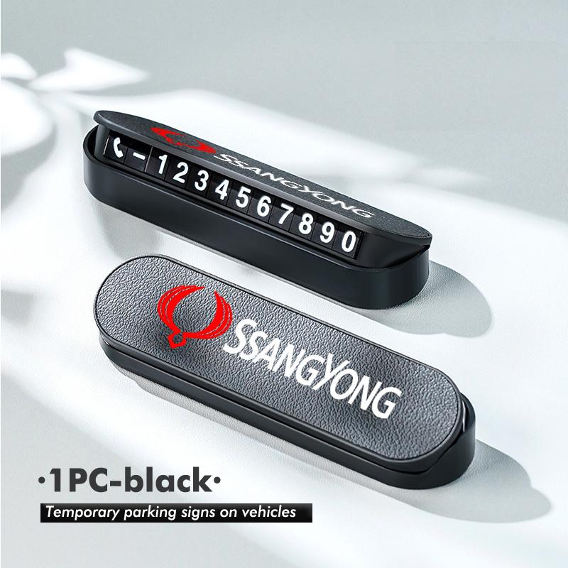 ABS+Leather Car Temporary Parking Plate Signs Phone Number Plate Park Stop For SsangYong Actyon Tivoli Rodius M200 Chairman