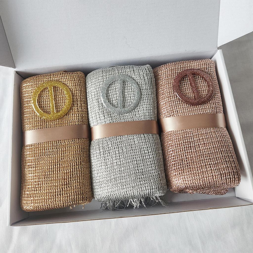 3 pcs One Set Sparkling Metallic Scarf Shawl with Buckle Women's Evening Party Shawl Gold Silver Shiny Shawls for Bridal Wedding