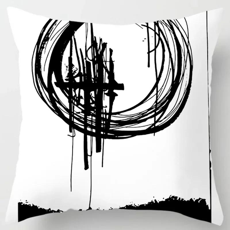 Simple Ink Style Art Printing Pattern Cushion Cover Home Living Room Sofa Decoration Polyester Square Pillow