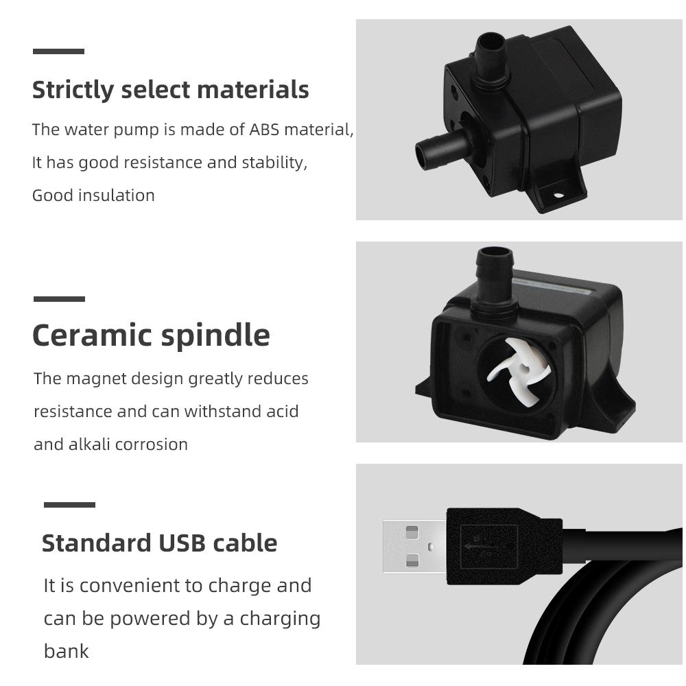 Ultra-Quiet 5V Usb Small Pump 120L/H Mini Submersible Household Water Pump for Fish Farming Tank Fountain Pond Aquarium