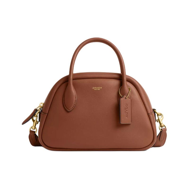 

COACH Borough Bolso 23 Metal Logo Zip Closure Leather Shoulder Crossbody Bag Medium Women s Brown золотий