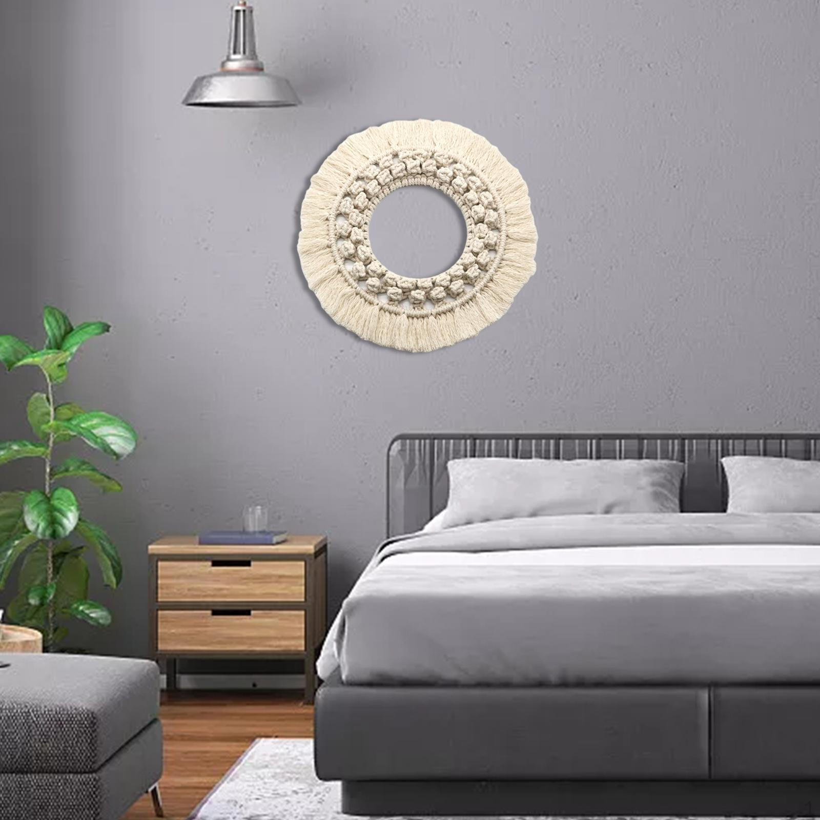 

Macrame Wall Hanging Round Tapestry Large Hand-Woven Gifts Mirror Outer Rings Apartment Nursery C