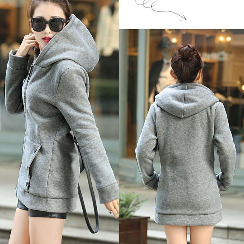 Plus Aksamitna Gruba Kurtka z Kapturem Damska Jesienno-Zimowa Odzież Styl Koreański Średniej Długości Pluszowa Kurtka Samodopasowująca się