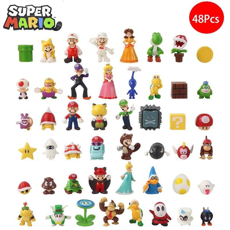 48pcs Super Mario Bros Luigi Action Figures Set Cake Decor Ornaments No Toxic No Fading