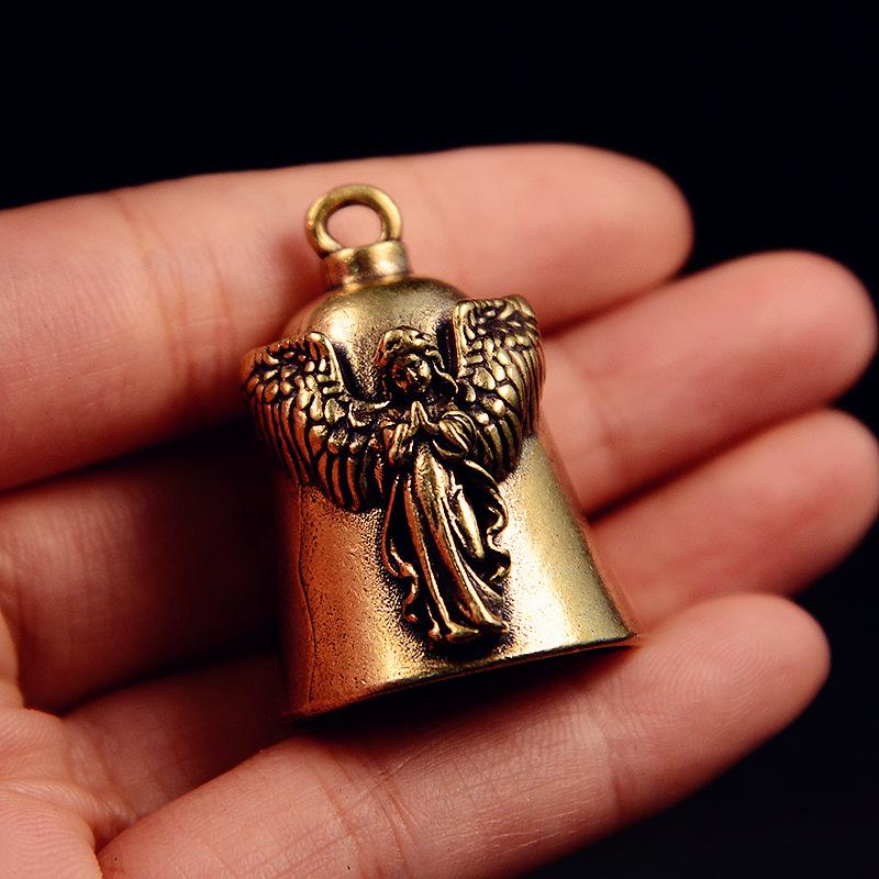 Vintage Brass Bell With Carved Angel Ease Good Luck Bless Guardian Hanging Decoration Household Decoration Easter Thanksgiving Day Gift