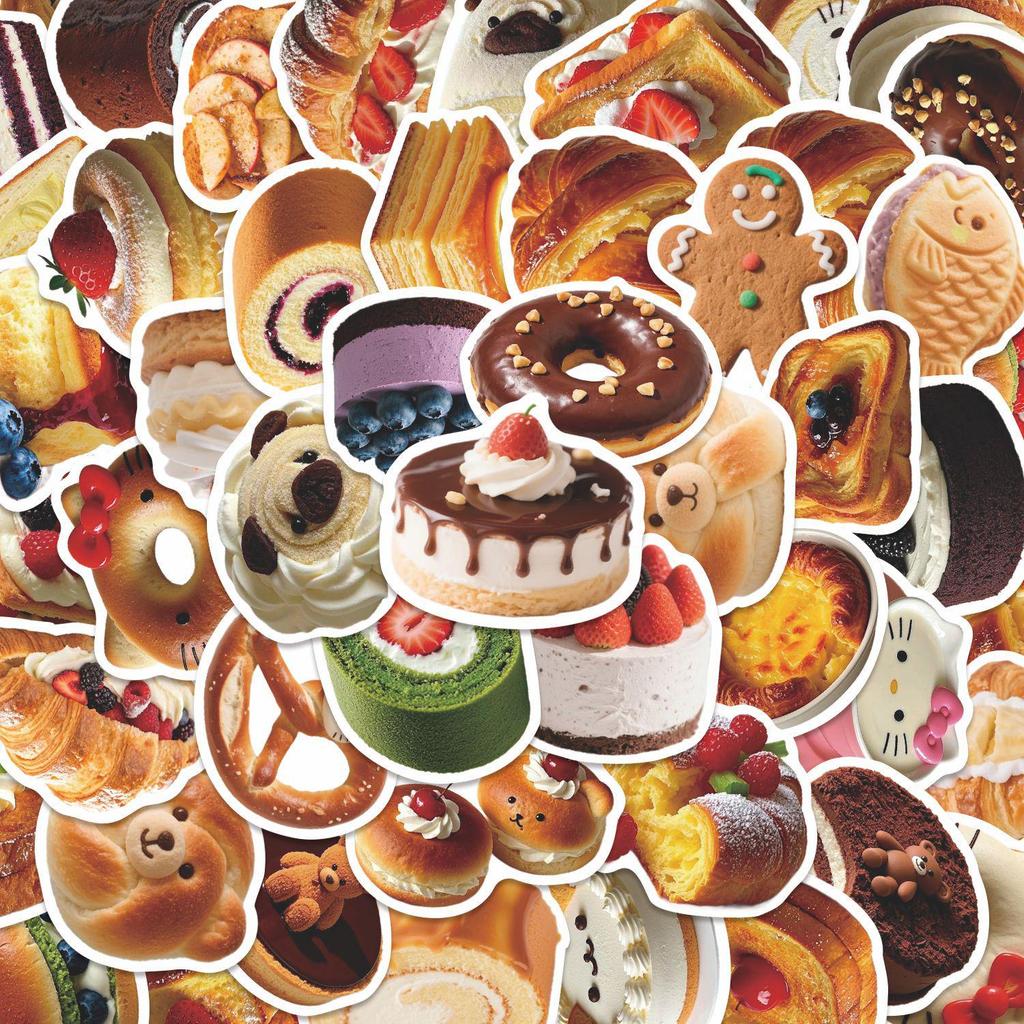 50pcs PVC Cake & Food Stickers Set for DIY Journals, Notebooks, Luggage, and Suitcases